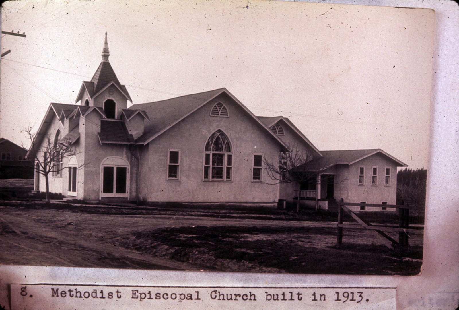 The La Habra Methodist Episcopal Church, built in 1913, southwest corner of First and Main.